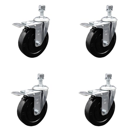 Service Caster 5 Inch SS Soft Rubber Swivel 1/2 Inch Threaded Stem Caster Set Total Lock Brake SCC-SSTSTTL20S514-SRS-121315-4